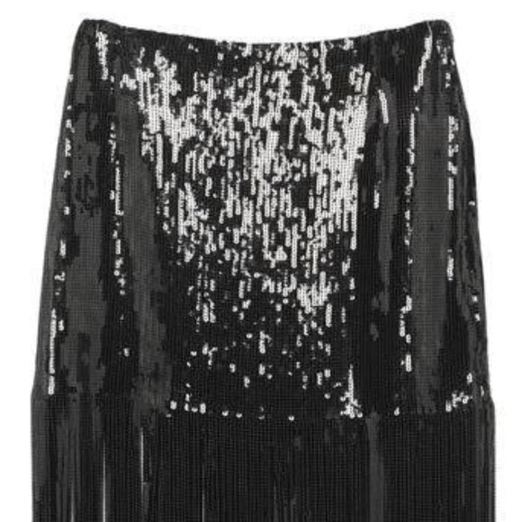 SEQUIN FRINGE SKIRT - BLACK - Picture 2 of 3